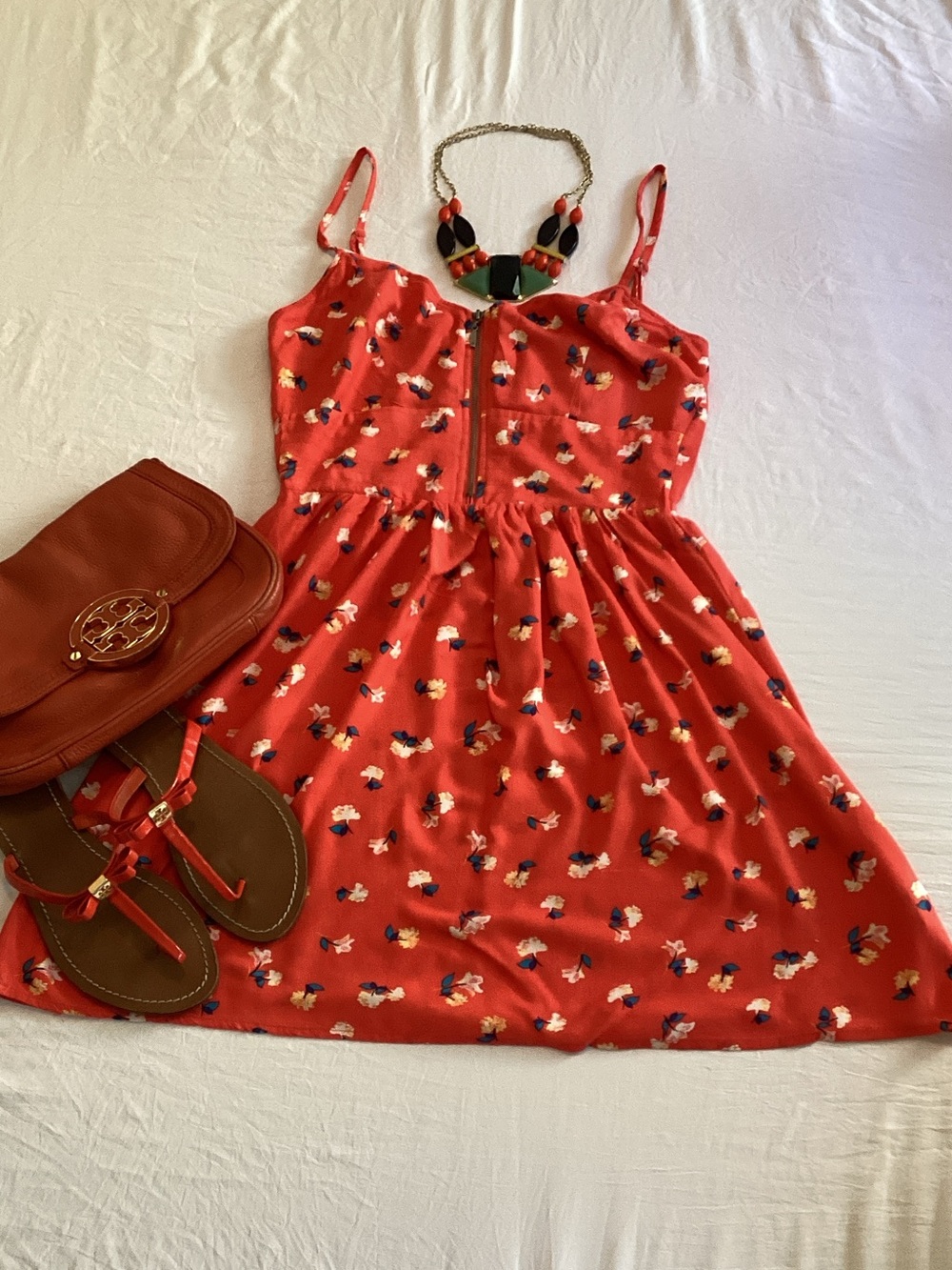 BeBop Red/Orange Floral Speghetti Strap Summer Dress SZ M